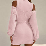 Women's 2 Piece Knit Dress Set Mock Neck Sleeveless Bodycon Mini Dress and Crop Sweater