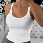 Scoop Neck Spaghetti Strap Ribbed Top Casual Sleeveless Slim Fit Tank
