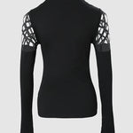 Rhinestone Hollow Out Cold Shoulder Long Sleeve Top Casual Tee