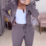 Women's 2 Piece Blazer Set Cropped Double Breasted Coat and Drawstring Pants