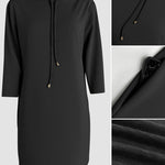 Stand Collar Drawstring Three Quarters Sleeve Casual Sweatshirt Dress