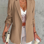 Notched Collar Roll Up Sleeve Blazer Coat