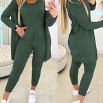 3 Piece Lounge Set Crewneck Sleeveless Tank Top Long Sleeve Open Front Coat Pants Sweatsuit