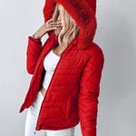 Zipper Pocket Design Shirred Fuzzy Trim Fleece Lined Hooded Puffer Jacket