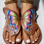 Colorblock Butterfly Print Toe Post Slippers
