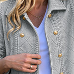 Women's Vintage Textured Argyle Lapel Double-Breasted Crop Jacket