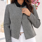 Women's Vintage Houndstooth Contrast Collar Cropped Jacket