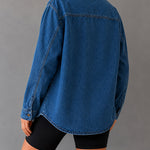 Women's Rhinestone Denim Shacket Vintage Badge Embroidered Button Down Long Sleeve Washed Jean Jacket