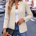 Women's Argyle Jacquard Open Front Stand Collar Jacket