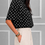 Women's Mock Neck Chiffon Blouse Polka Dot Ruched Elegant Flared Sleeve Top Casual Office Commute Shirt