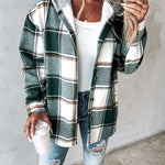 Plaid Pattern Long Sleeve Shacket Button Down Fleece Lined Hooded Jackets Warm Coat