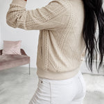 Women's Vintage Cable Knit Bomber Jacket Casual Argyle Zip Up Crop Coat with Pockets