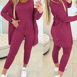 3 Piece Lounge Set Crewneck Sleeveless Tank Top Long Sleeve Open Front Coat Pants Sweatsuit