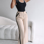 2 Piece Contrast Binding Sleeveless Slim Fit Tank Top and Striped Pants Sets Tracksuits Match Sets