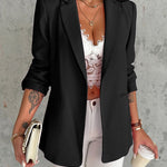 Notched Collar Roll Up Sleeve Blazer Coat