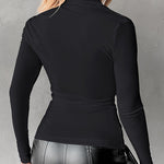 Long Sleeve Button Down Shirt Collar Neck Ruched Fitted Top