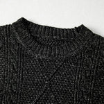 Round Neck Long Sleeve Drop Shoulder Pullover Sweater Casual Loose Fit Cable Knit Mid Length Sweater