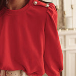 Round Neck Long Sleeve Button Decor Sweatshirt