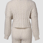 2 Piece Crewneck Long Sleeve Cable Knit Crop Sweater High Waist Shorts Tracksuits Outfits