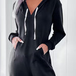 Hooded Kangaroo Pocket Design Stretchy Waist Cuffed Jumpsuit