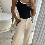 2 Piece Contrast Binding Sleeveless Slim Fit Tank Top and Striped Pants Sets Tracksuits Match Sets