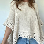 Solid Batwing Sleeve Hollow Out Crochet Pattern Top Casual Cover Up