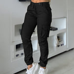 Zipper Fly Drawstring Elastic Back Waist Cuffed Trousers Casual Multiple Flap Pockets Design Cargo Pants