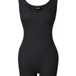 Ribbed U-Neck Yoga Romper Workout One Piece Seamless Tank Top Jumpsuit