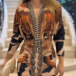 Vintage Baroque Deep V Neck Long Sleeve Slit Bodycon Dress Ruched Slim Fit Vacation Dress