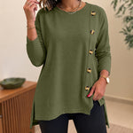 Women's Side Button Detail High-Low Split Hem Loose Tee Drop Shoulder Casual Top