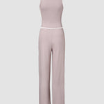 2 Piece Outfits Notch Neck Sleeveless Top Stretchy Waist Straight Leg Pants Lounge Sets Tracksuit