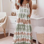 Faith Letter & Tie Dye Print U-Neck Adjustable Spaghetti Straps Maxi Dress Casual Backless Loose Fit Cami Dress