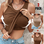 ChicMe Built-in Bra 2 Piece Athletic Tank Tops for Women Ribbed Tank Top