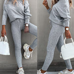 2 Pieces Outfit Skew Neck Long Sleeve Loose Pullover Top and Drawstring High Waist Slim Fit Pants Set