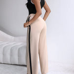 2 Piece Contrast Binding Sleeveless Slim Fit Tank Top and Striped Pants Sets Tracksuits Match Sets