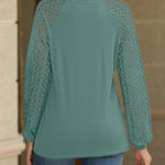 Contrast Lace Round Neck Lantern Sleeve Ruched Blouse Elegant Shirt