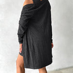 2 Pieces Outfit U-Neck Thick Strap Button Front Slim Fit Ribbed Knit Dress and Casual Long Sleeve Pockets Design Open Front Cardigan Coat Set