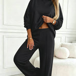 Women's 2 Piece Sweatsuit Set Mock Neck Zip Sweatshirt and High Waisted Straight Leg Sweatpants Casual Loungewear