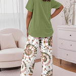 2 Pieces Outfit Faith Letter Print Short Sleeve Top and Tie Dye Print Elastic Waist Pants Set Casual Pajamas Set