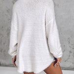 V-Neck Long Sleeve Beaded Decor Oversized Sweater Fluffy Pullover Top