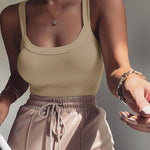 U-Neck Sleeveless Tank Top Bodysuits Slim Fit Ribbed Bodysuits