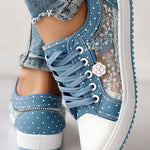 Floral Pattern Embroidery Dot Print Sneakers