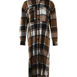 Plaid Print Buttoned Pocket Design Longline Coat