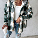 Plaid Pattern Long Sleeve Shacket Button Down Fleece Lined Hooded Jackets Warm Coat