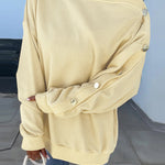 Skew Neck Buttoned Sweatshirt Casual Long Sleeve Pullover Tops Outfits