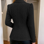 Women's Elegant Argyle Textured Blazer Slim Fit Puff Sleeve Suit Jacket Gold Button Work Office Commuter Blazer with Pockets