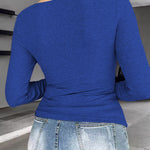 Chicme Built In Bra Notch Neck Long Sleeve Shirts Rib Knit Ruched Waist Top