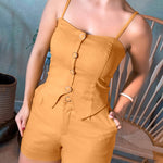 2 Pieces Outfit Adjustable Spaghetti Straps Button Front Shirred Back Crop Cami Top and Casual Zipper Fly Elastic Back Waist Shorts Set