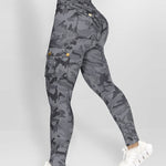 Camouflage Print High Waist Skinny Leggings with Cargo Flap Pockets Casual Pants
