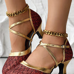 Glitter Cross Strap Buckled Latin Dance Pumps